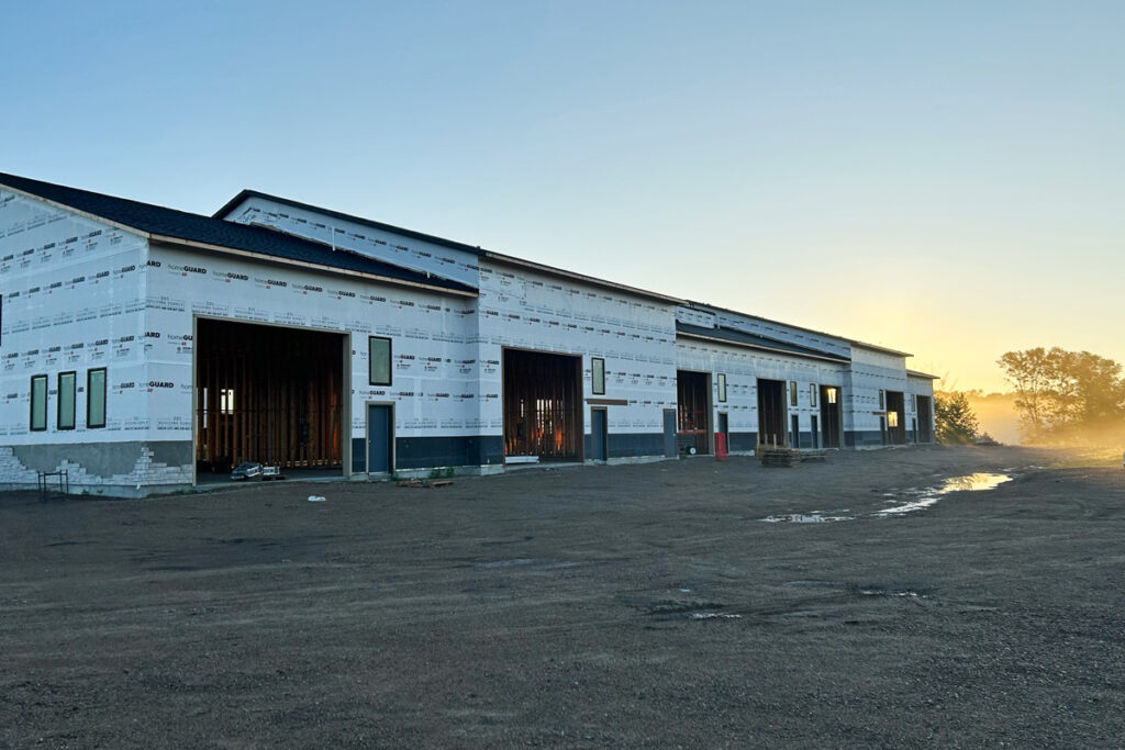 A large commercial building under construction.