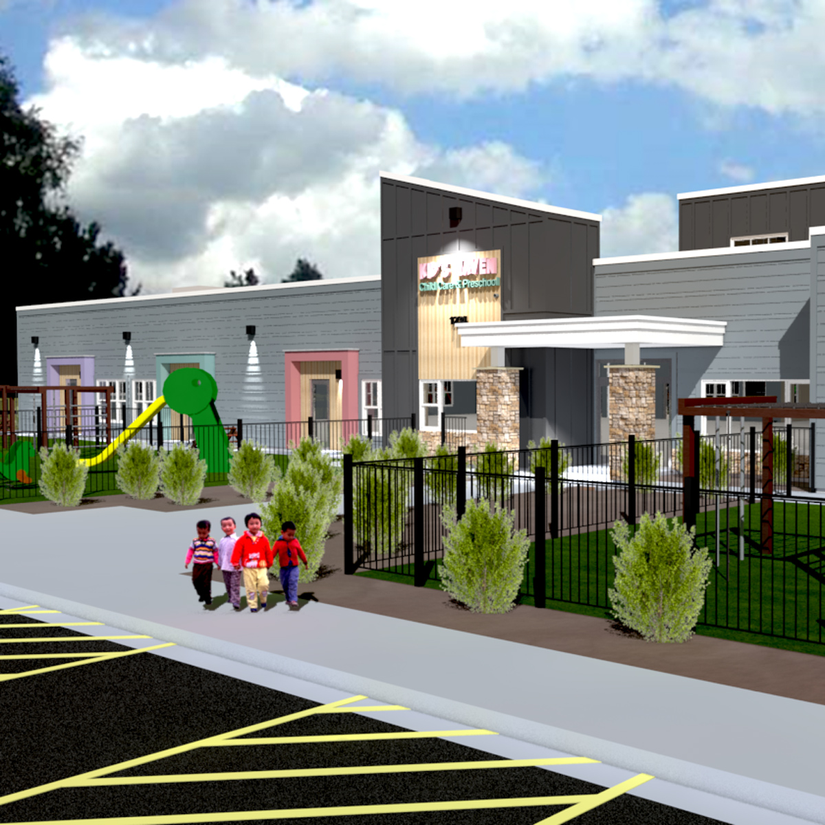 A rendering of a childcare facilty.