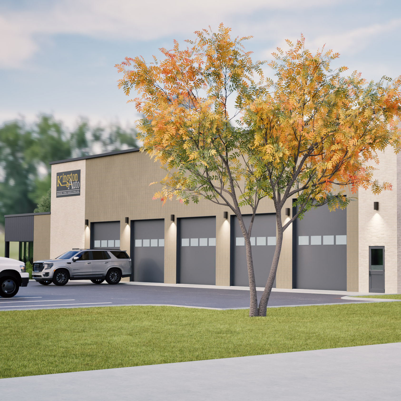 A rendering of an auto repair facility.