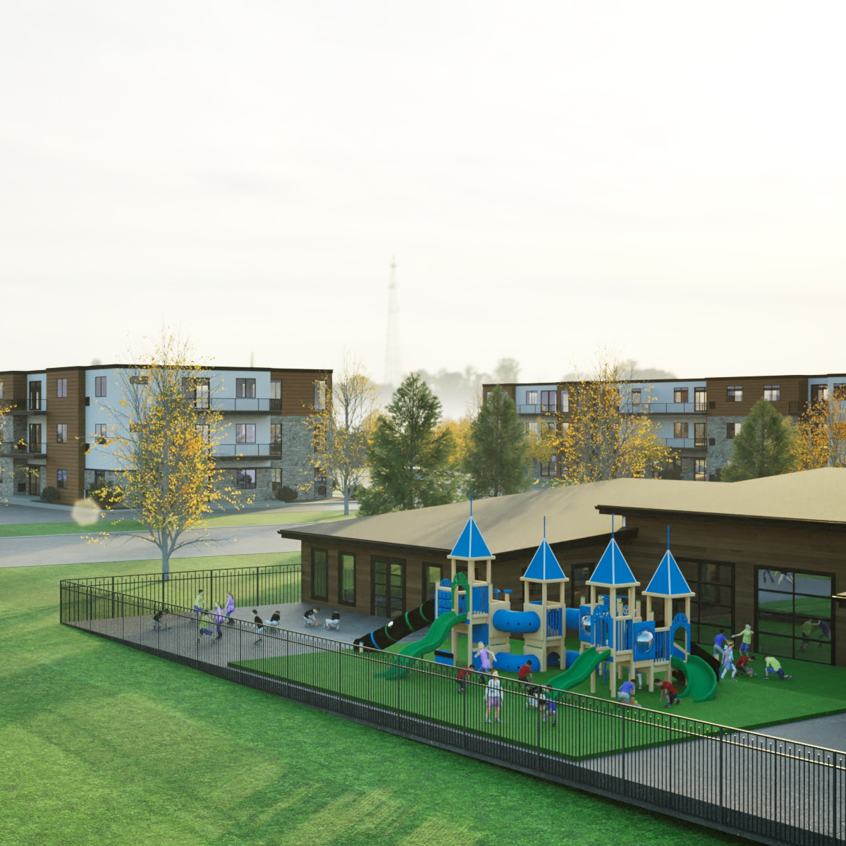 A rendering of a multi-family community.