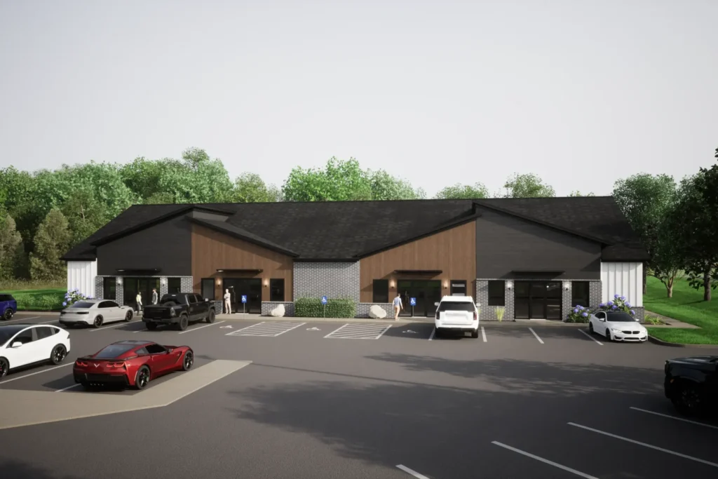 A rendering of a professional office building.