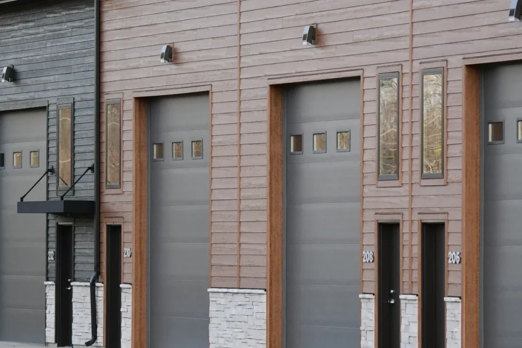 Brown siding on a building.