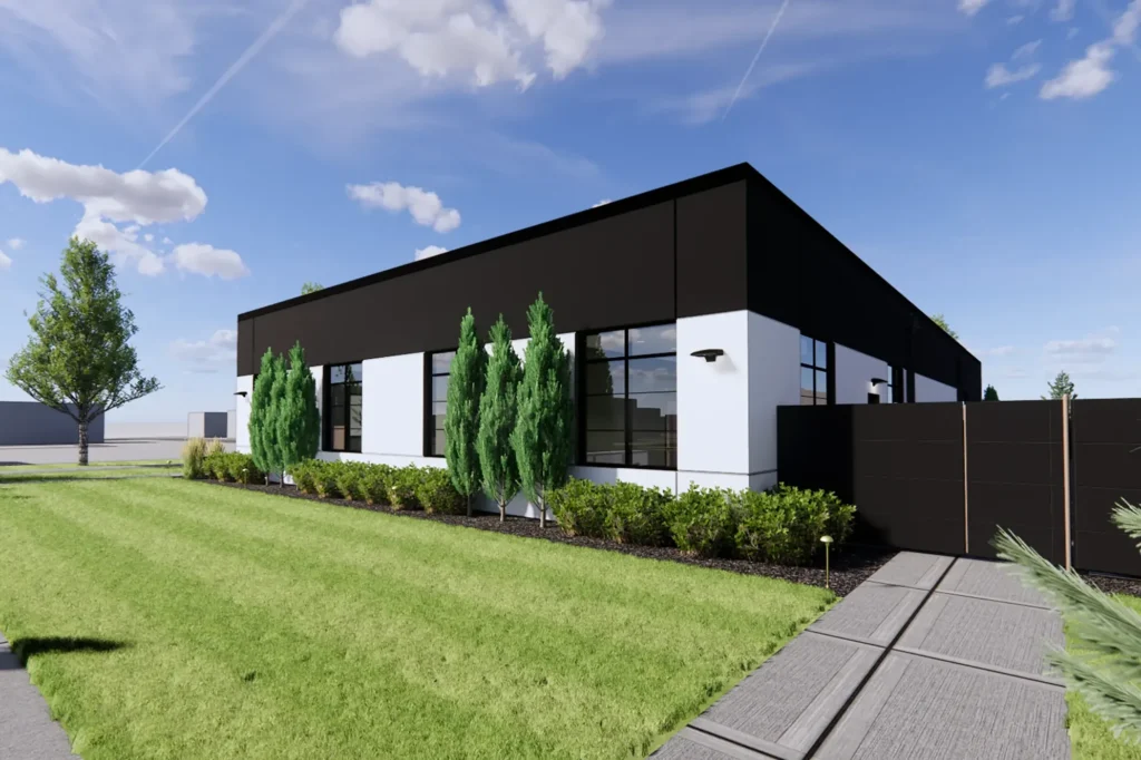 A rendering of the side of a building.