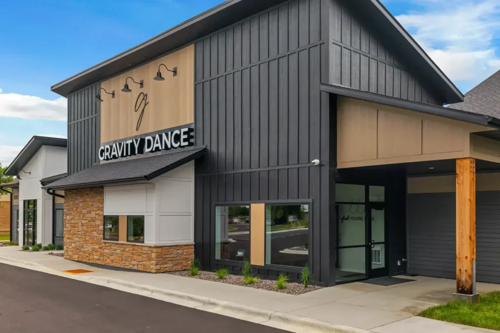 The exterior facade of a dance studio.