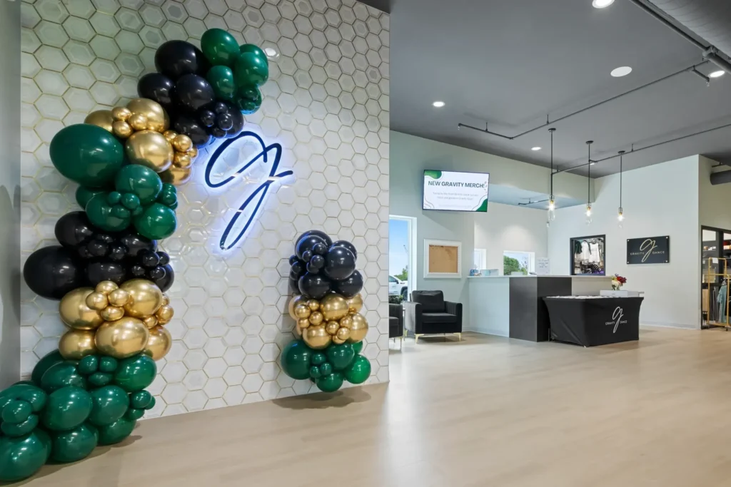 The lobby of a dance facility.