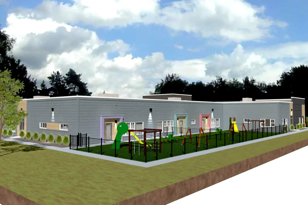 A rendering of a daycare building.