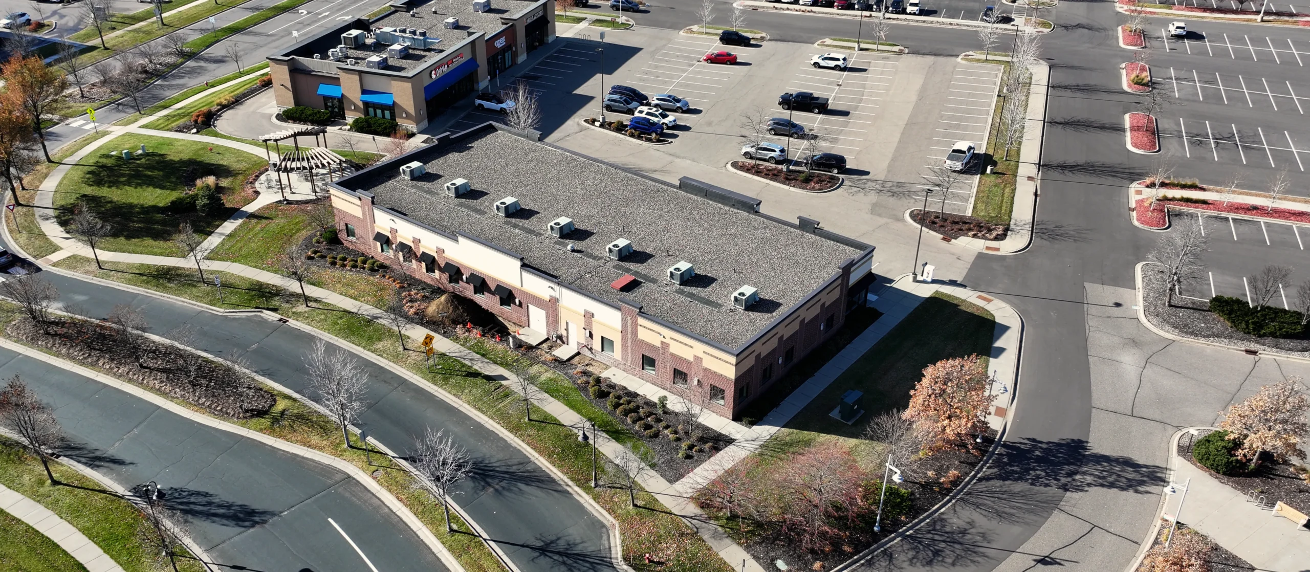 An overhead photo of a retail center.