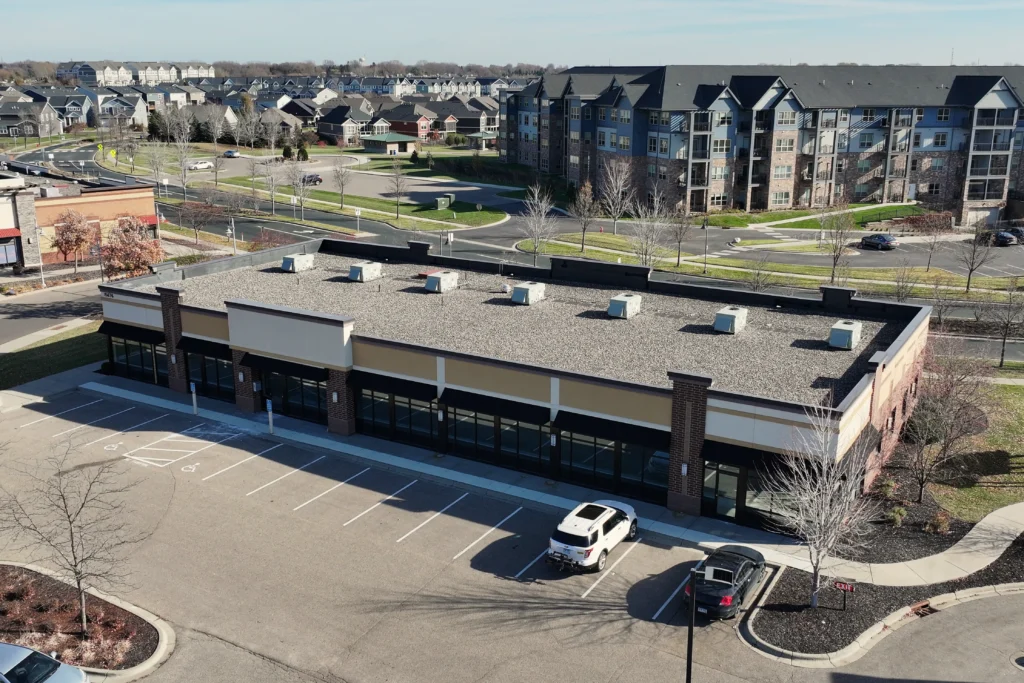 The exterior of a retail center.