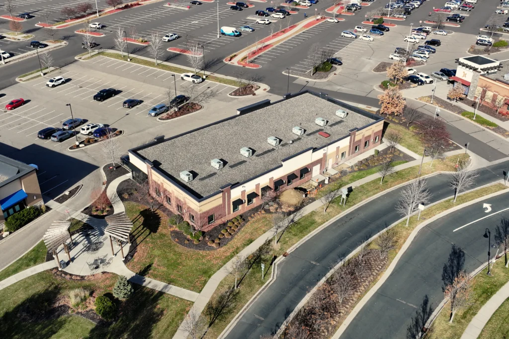 An overhead view of a retail building.