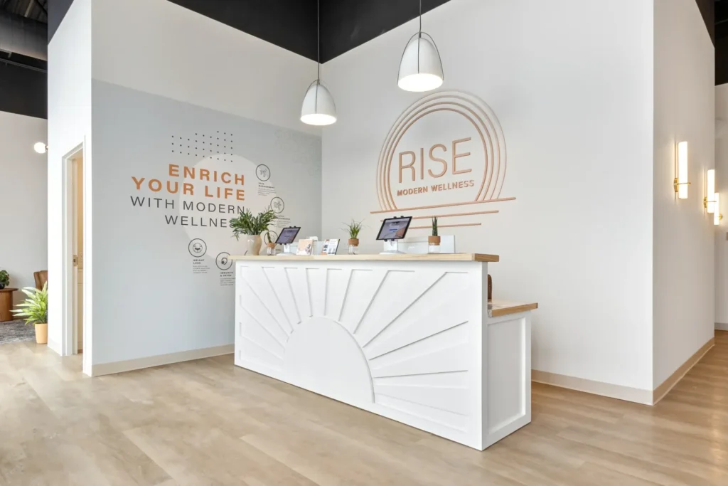 The greeting area at Rise Modern Wellness.