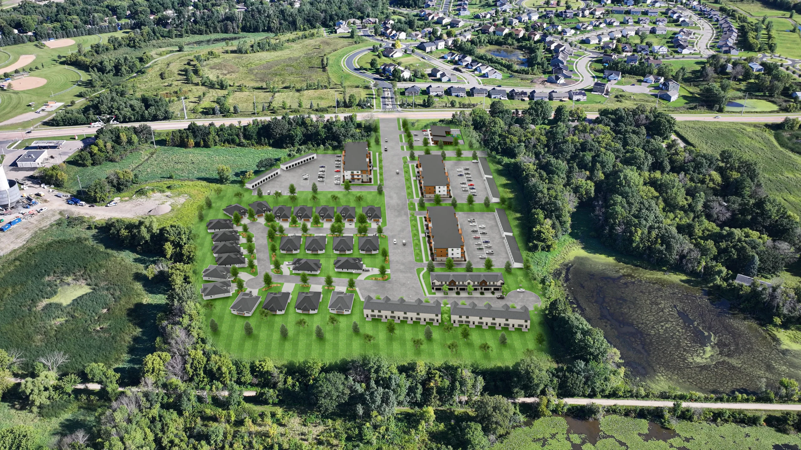 A rendering showing a future housing development.